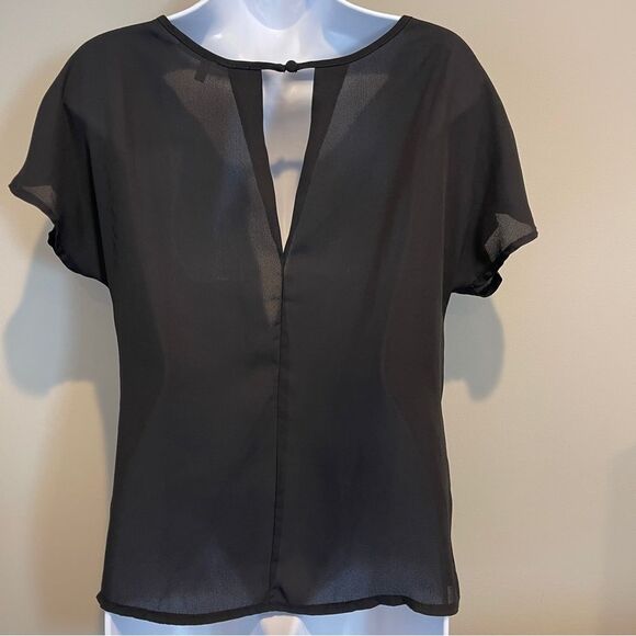 Mi Ami Black Chiffon Blouse w/ Gold Embellishments S - Picture 9 of 13